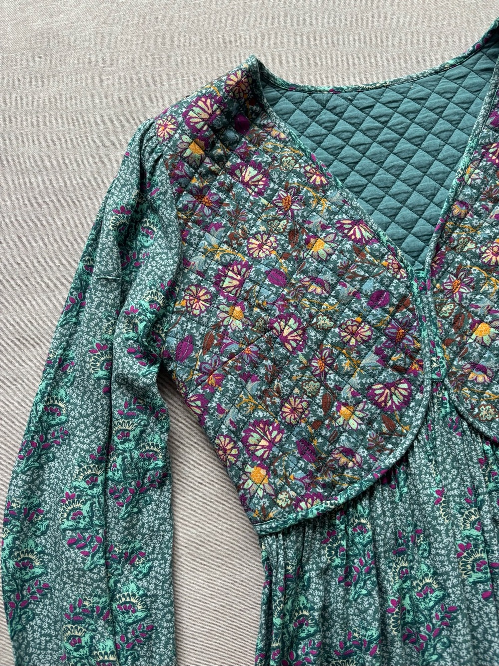 Vintage quilted boho cottagecore prairie peasant maxi dress - Picture 3 of 15